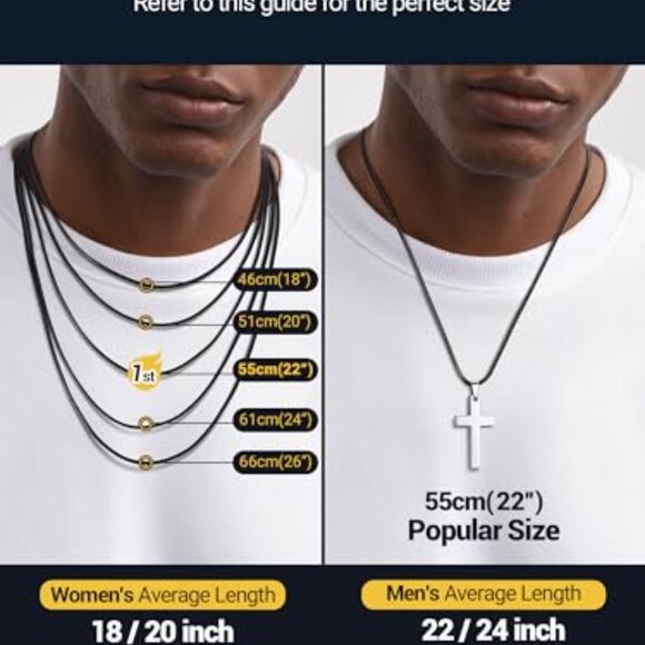 Stainless Steel Pendant Necklace with Leather Cord, 22 Inch - Picture 7 of 8